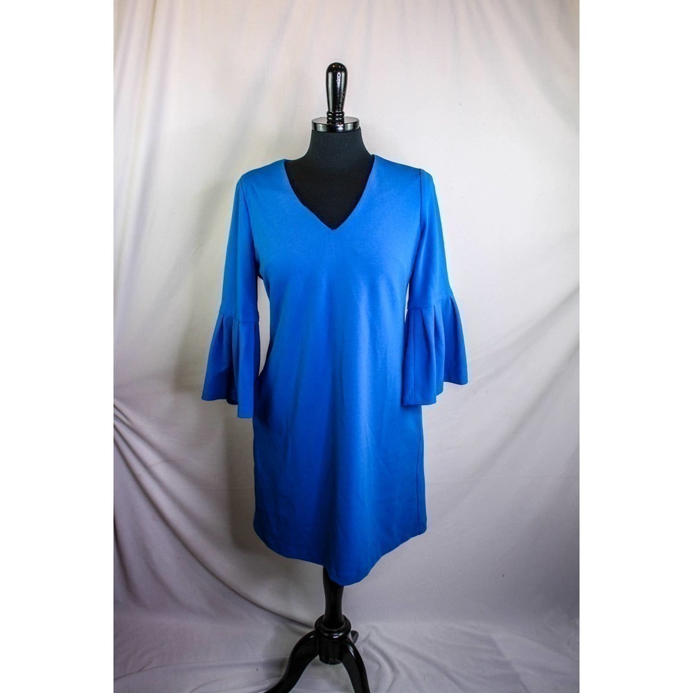 Donna Morgan Dress Blue 3/4 Length Angel Bell Sleeves Size 6